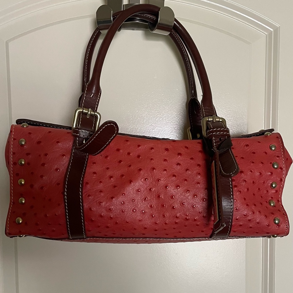 Terracotta Studded Barrel Satchel Handbag - Women